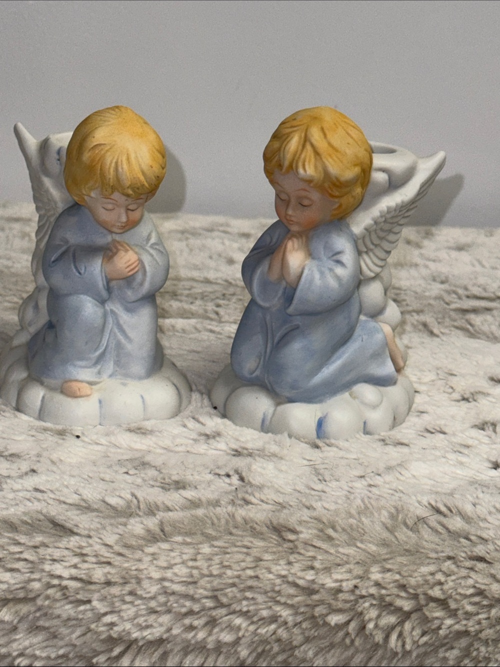 Vintage Blue Praying Angel Figurine candle holders - Set of 2
